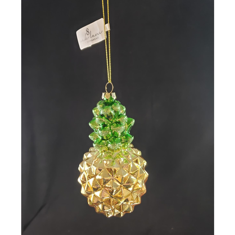 8 Oak Lane Glass Pineapple Ornament 5.5" Gold Green NEW